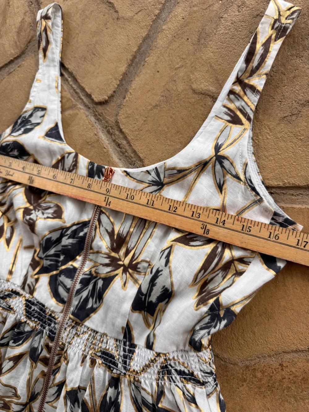 J.Crew Linen Zip-Front Gold Foil Leaf Dress Size 6